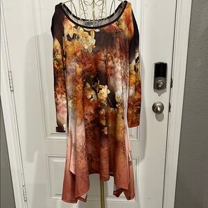 Closet Full Black and Orange Asymmetrical Tunic Top